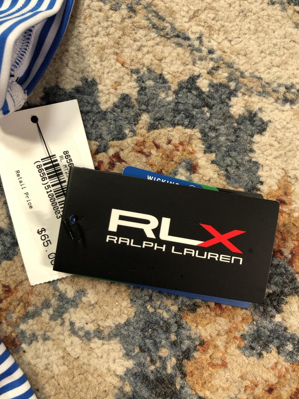RLX Ralph Lauren Polo Shirt Boys L 14-16 Blue Stripe Memorial Golf Short Sleeve - Picture 9 of 14